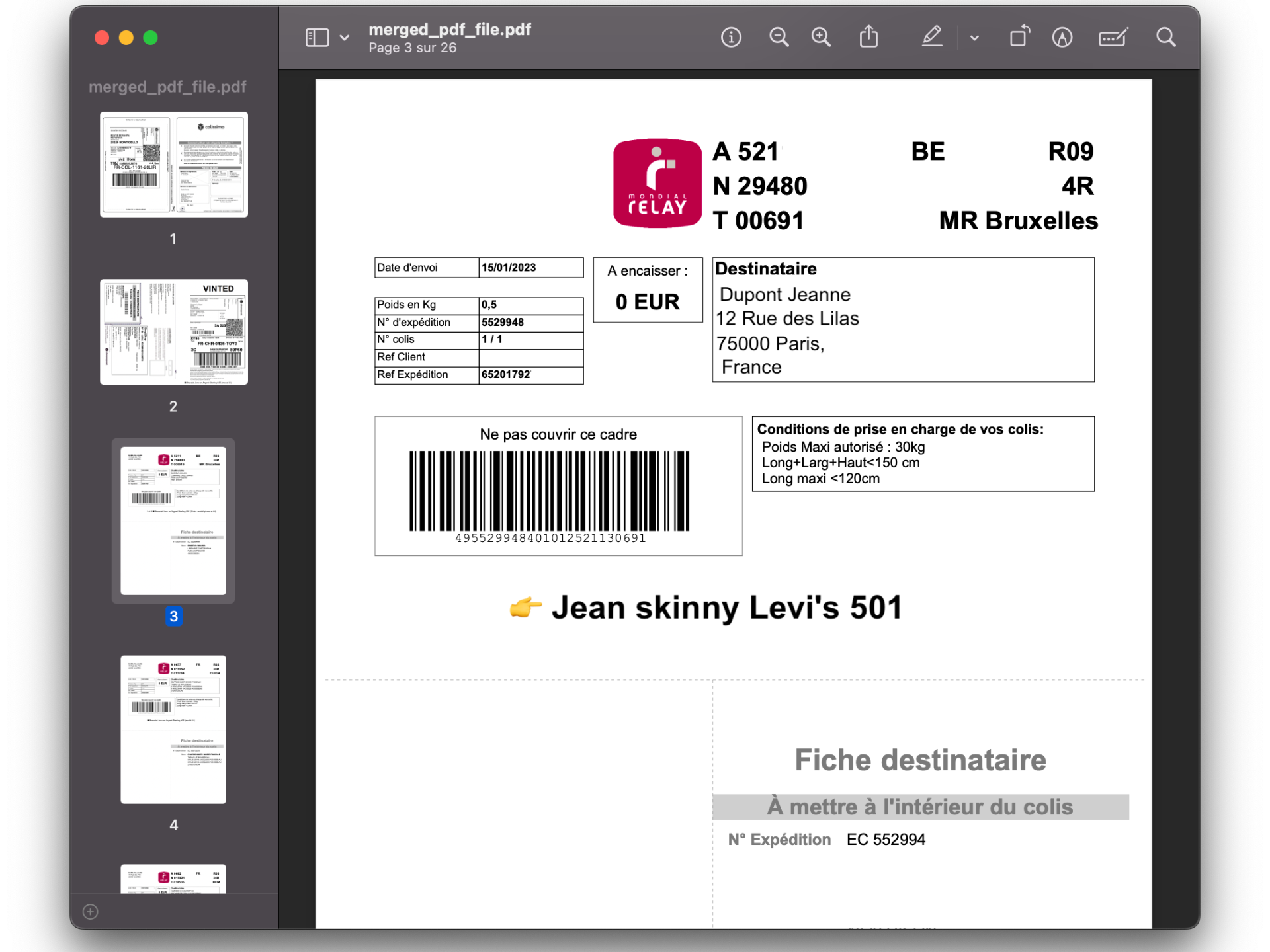 Documents de vente Vinted regroupés et prêts pour la comptabilité