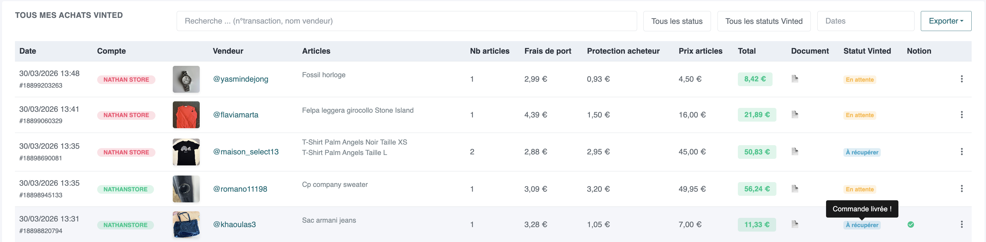 Suvi des achats avec VintedCRM
